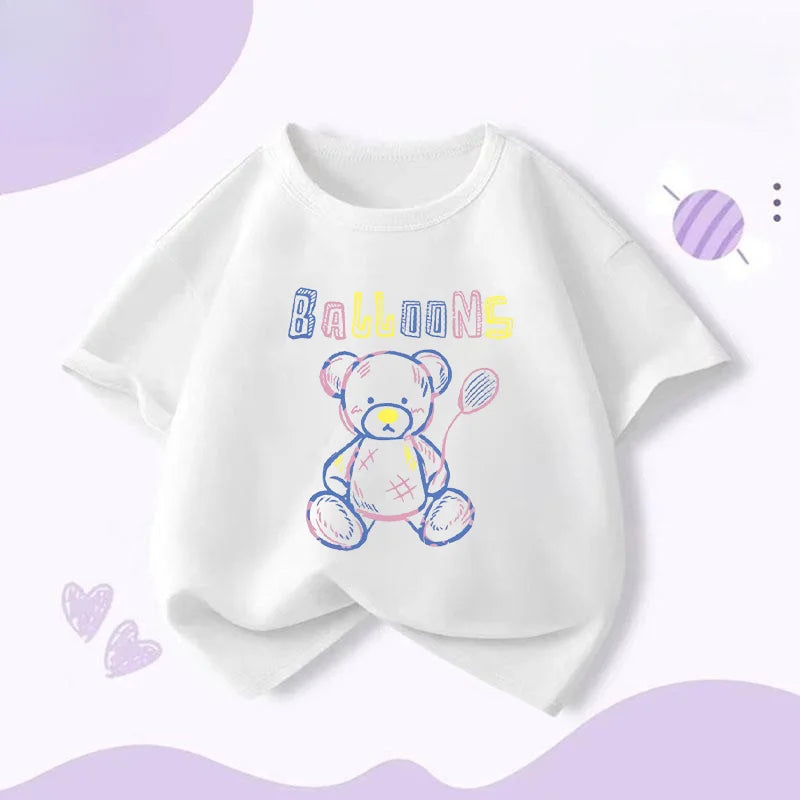 Summer Cartoon Cute Bear Print T-shirt